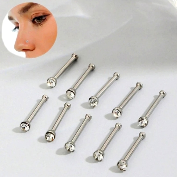 20g 3/4 White 2mm Synthetic Opal Titanium Fishtail Nose Ring Stud Piercing - Grade 23 Titanium Nose Ring Fishtail - Body Candy